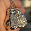 Boxing Gloves Pendant Chain Iced Silver Tone Franco Necklace 36"