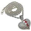 Broken Heart  24" Rope Silver Tone Rope Chain Necklace