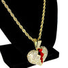 Broken Heart Iced Flooded Out Pendant Rope Gold Finish Chain Necklace 24"