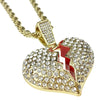 Broken Heart Iced Flooded Out Pendant Rope Gold Finish Chain Necklace 24"