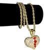 Broken Heart Iced Flooded Out Pendant Rope Gold Finish Chain Necklace 24"