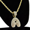 Bubble Letter A Gold Finish Rope Chain Necklace 24"