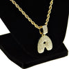 Bubble Letter A Gold Finish Rope Chain Necklace 24"