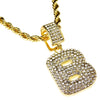 Bubble Letter B Gold Finish Rope Chain Necklace 24"
