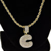 Bubble Letter C Gold Finish Rope Chain Necklace 24"