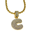 Bubble Letter C Gold Finish Rope Chain Necklace 24"