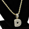 Bubble Letter D Gold Finish Rope Chain Necklace 24"