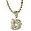 Bubble Letter D Gold Finish Rope Chain Necklace 24"