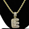 Bubble Letter E Gold Finish Rope Chain Necklace 24"