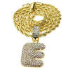 Bubble Letter E Gold Finish Rope Chain Necklace 24"