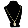 Bubble Letter E Gold Finish Rope Chain Necklace 24"