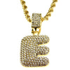 Bubble Letter E Gold Finish Rope Chain Necklace 24"