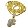 Bubble Letter F Gold Finish Rope Chain Necklace 24"