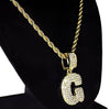 Bubble Letter G Gold Finish Rope Chain Necklace 24"