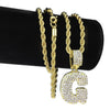 Bubble Letter G Gold Finish Rope Chain Necklace 24"