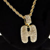 Bubble Letter H Gold Finish Rope Chain Necklace 24"