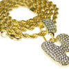 Bubble Letter H Gold Finish Rope Chain Necklace 24"