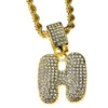 Bubble Letter H Gold Finish Rope Chain Necklace 24"