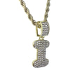 Bubble Letter I Gold Finish Rope Chain Necklace 24"