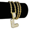 Bubble Letter L Gold Finish Rope Chain Necklace 24"