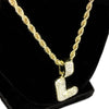 Bubble Letter L Gold Finish Rope Chain Necklace 24"