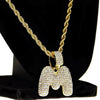 Bubble Letter M Gold Finish Rope Chain Necklace 24"