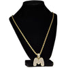 Bubble Letter M Gold Finish Rope Chain Necklace 24"