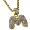 Bubble Letter M Gold Finish Rope Chain Necklace 24"