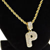 Bubble Letter P Gold Finish Rope Chain Necklace 24"