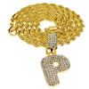 Bubble Letter P Gold Finish Rope Chain Necklace 24"