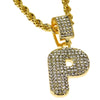 Bubble Letter P Gold Finish Rope Chain Necklace 24"