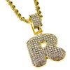 Bubble Letter R Gold Finish Rope Chain Necklace 24"