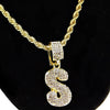 Bubble Letter S Gold Finish Rope Chain Necklace 24"