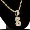 Bubble Letter S Gold Finish Rope Chain Necklace 24"