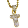 Bubble Letter T Gold Finish Rope Chain Necklace 24"