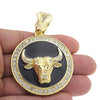 Bull Head Black & Gold Finish Round Coin Pendant