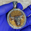 Bull Head Gold Finish w/ Gold Glitter Round Coin Pendant