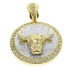 Bull Head Gold Finish w/ Silver Glitter Round Coin Pendant