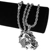 Bulldog Dog Head Silver Tone Rope Chain Necklace 24" 4MM