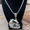 Bulldog Pendant CZ Silver Tone w/ 316L Stainless Steel Franco Chain Necklace 36"