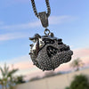 Bulldog Pendant CZ Silver Tone w/ 316L Stainless Steel Franco Chain Necklace 36"