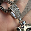 Bulldog Pendant CZ Silver Tone w/ 316L Stainless Steel Franco Chain Necklace 36"