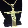Christ The Redeemer 3.5" Pendant 14K Gold Plated 36" Franco Chain Necklace