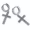 Cross Hoop Earrings Iced CZ 925 Sterling Silver Drop Dangle