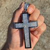 Cross Iced Pendant Flooded Silver Tone Black Trim