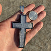 Cross Iced Pendant Flooded Silver Tone Black Trim