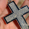 Cross Iced Pendant Flooded Silver Tone Black Trim