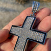 Cross Iced Pendant Flooded Silver Tone Black Trim