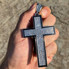 Cross Iced Pendant Flooded Silver Tone Black Trim