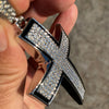 Cross Iced Pendant Flooded Silver Tone Black Trim